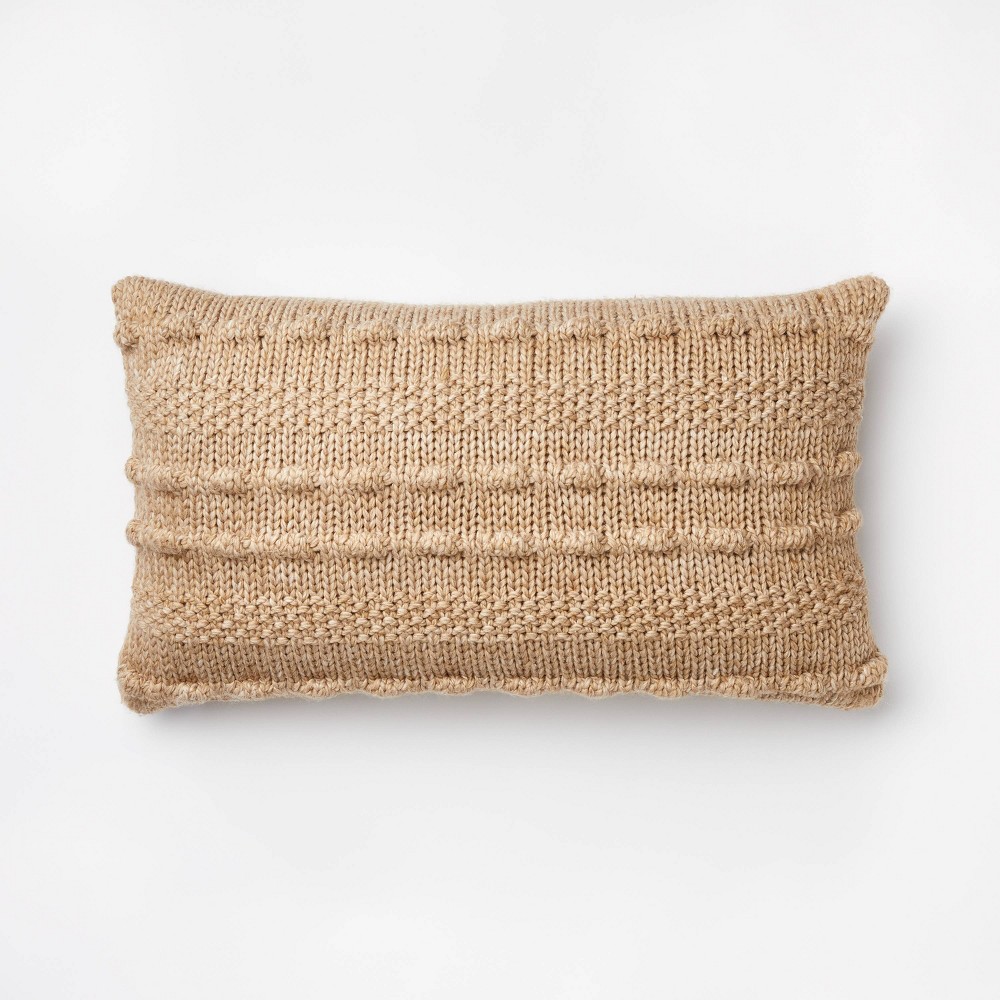 Oversized Bobble Knit Striped Lumbar Throw Pillow Beige - Threshold™ designed with Studio McGee