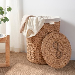 Ludmilla Round Tall Water Hyacinth Woven Wicker Laundry Hamper with Lid - 1 of 4