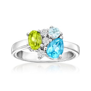 Ross-Simons 0.70 Carat Swiss Blue Topaz, .30 Carat Peridot and .10 Carat Aquamarine Ring With .10 ct. t.w. Lab-Grown Diamonds in Sterling Silver - 1 of 4