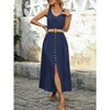 Coolmee Women Summer Maxi Dresses Sleeveless Casual Loose Swing Button Down Long Sundress with Belt - 3 of 4