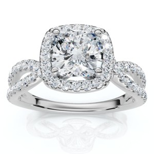 Pompeii3 1 1/2Ct Diamond Cushion Halo Twist Engagement Ring 14k Gold or Pt Lab Created - 1 of 4