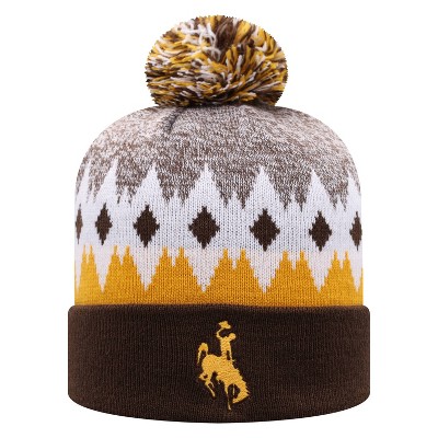 NCAA Wyoming Cowboys Men's Jagged Knit Cuffed Beanie with Pom