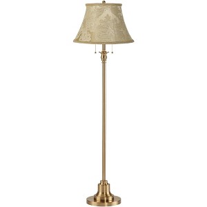360 Lighting Dyna 58"H Antique Brass and Ivory Brocade Shade 2-Light Floor Lamp - 1 of 4