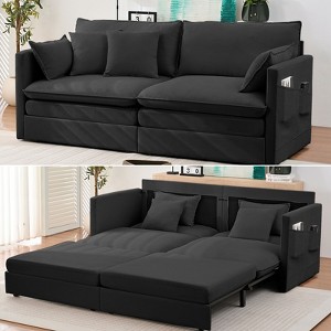 Mjkone 77.95'' lce Velvet 3-in-1 Convertible Loveseat Sleeper Sofa Bed with Side Pockets,Pull Out into Chaise Lounge/Sleeper Bed - 1 of 4
