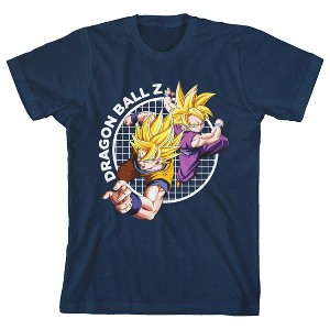 Dragonball Z Father and Son Attacking Grid Youth Navy Blue Short Sleeve Crew Neck Tee - 1 of 3