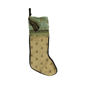 Northlight 27" Tortilla Brown and Sage Green Embroidered Patina Jacquard Christmas Stocking - 1 of 3