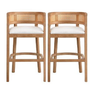 Christopher Knight Home Set of 2 Alaia Contemporary Rubberwood Upholstered with Curved Rattan Back Counter Height Barstools Oak - 1 of 4