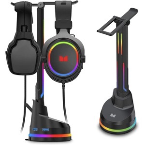 Monster Dual Gaming Headset Stand with 4 USB 3.0 Ports, RGB Changing LED Effects, for Wired/Wireless Headphones - 1 of 4