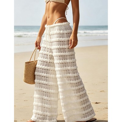 パンツ draw drawers Lace Leggings YESFASHION Women Drawstring Waist Ruffle Lace Knit Wide Leg Cover