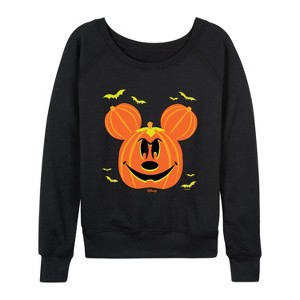 Women's - Disney - Pumpkin Mouse Lightweight French Terry Wide Neck Long Sleeve Graphic Shirt - 1 of 4