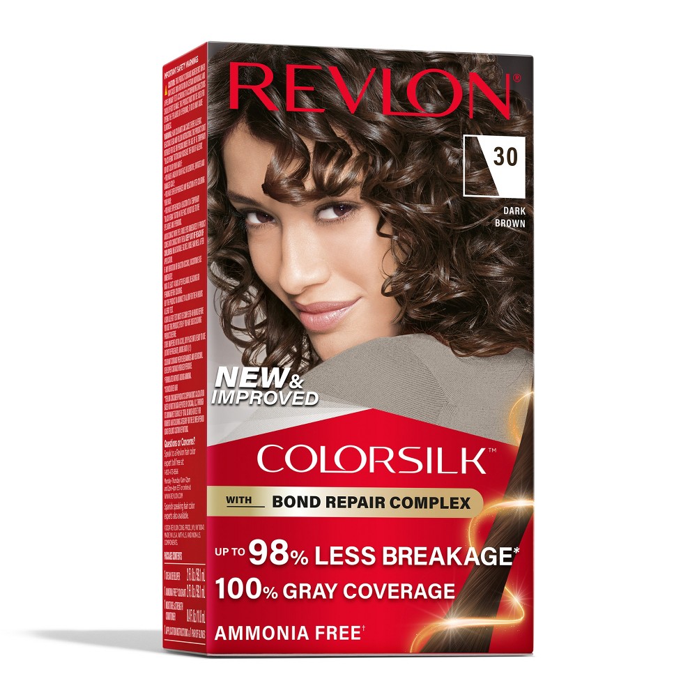 Photos - Hair Dye Revlon ColorSilk Beautiful Color 100 Gray Coverage Ammonia-Free Permanent Hair Color - 030 Dark Brown - 4.4 fl oz 30 Dark Br 