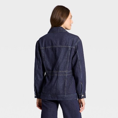 Women's Cinched Waist Denim Trucker Jacket - Universal Thread' Dark Wash - image 2