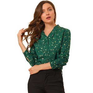 INSPIRE CHIC Women's Metallic Vintage Long Sleeve Gilding Shiny Dots Stars Top - 1 of 4