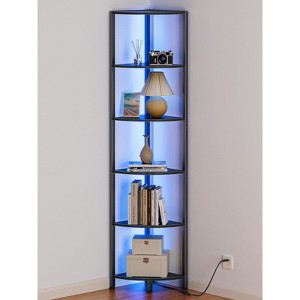 Aoibox 6 Tier LED Light Corner Shelf Tall Standing Black Narrow Display Bookshelf Storage Rack for Living Room Bedroom Metal Wood Frame - 1 of 4