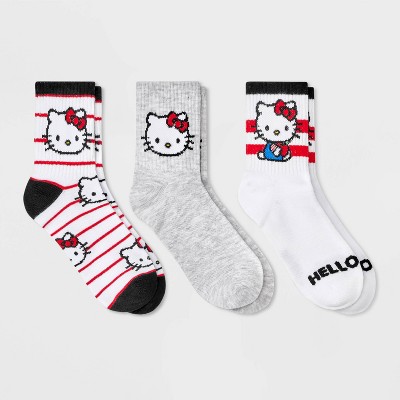 Women's Hello Kitty 3pk Mid Crew Socks - Red/white/black 4-10 : Target