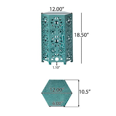 Teal Hexagon Iron Sunburst Outdoor Patio Side Table