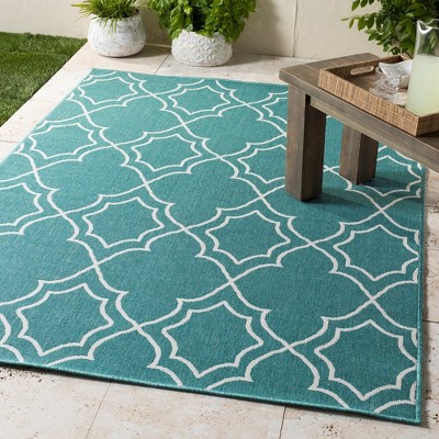 Liam Teal and White Wool Rectangular Area Rug 2'5" x 4'5"