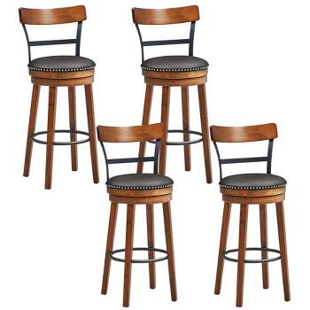 Costway Set of 2/4 BarStool 30.5'' Swivel Pub Height Dining Chair with Rubber Wood Legs