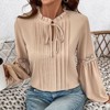 Coolmee Women Long Latern Sleeve Shirts Ruffle V Neck Pleated Tunic Top Business Dressy Casual Blouse Fall Fashion Outfits - 3 of 4