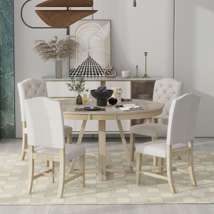 NicBex Round Dining Room Table Set for 4 Extendable Kitchen Table with MDF Tabletop and 4 Chairs for Dining Room - 1 of 4