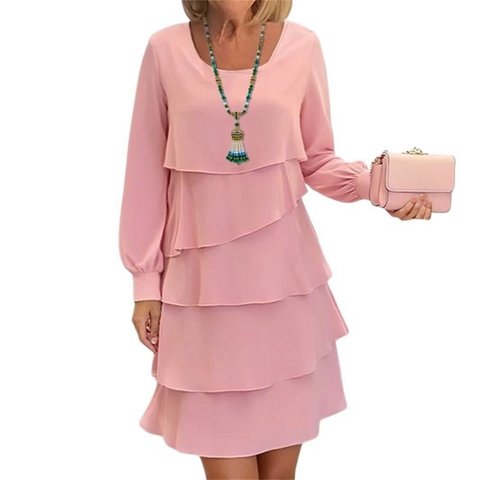 Женские платья Garvee Women's Chiffon Dresses Long Sleeve Crewneck Tiered Layered Flowy Dress Party Wedding Outfits