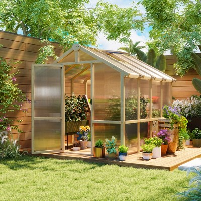 Large Brown Fir Wood and Polycarbonate Walk-In Greenhouse