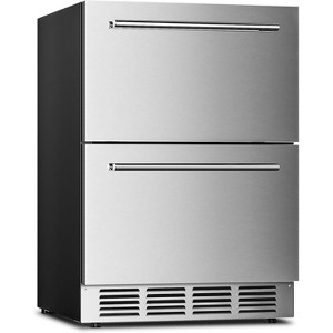ZAFRO 24" Built-In Beverage Cooler, 145 Can Capacity, Double Drawer Design, Silver.  Perfect for Kitchen, Outdoor, or Commercial Use. - 1 of 4