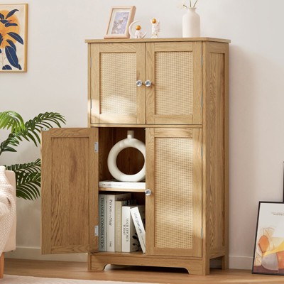 USIKEY Storage Cabinet, Bathroom Cabinet with 4 Doors & Adjustable Shelf, Bathroom Floor Cabinet for Living Room, Entryway, Home Office
