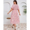 Womens Plus Size Ruffle Dress Square Neck High Wasit Smocked Dress Summer Casual Dress with Lantern Sleeve - 3 of 4