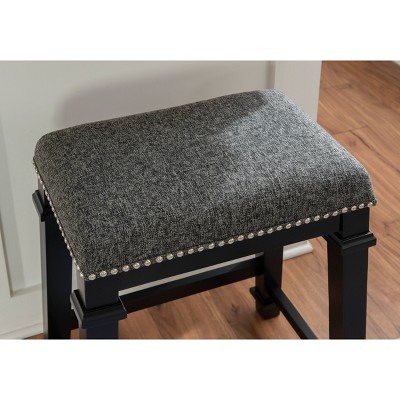 Kennedy Black Wood and Tweed Backless Counter Stool