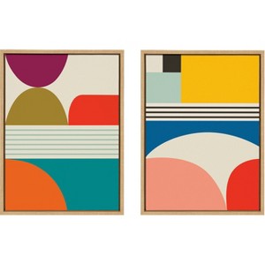 (Set of 2) 18" x 24" Sylvie Mid-Century Modern Patterns Framed Canvas Set Natural - Kate & Laurel All Things Decor - 1 of 4