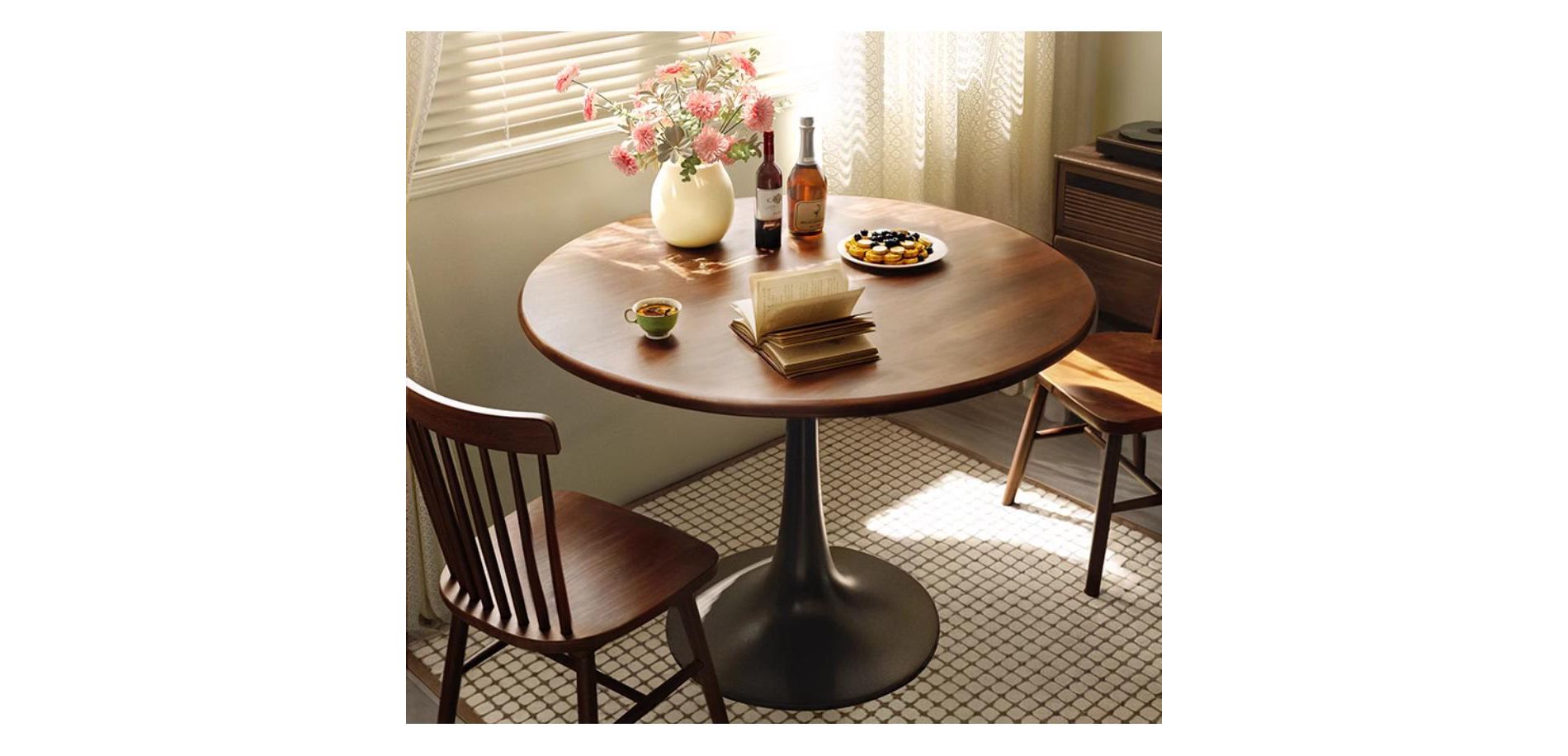 KTMBDW 24 inch Round Table Modern Tulip Dining Table, Round Kitchen Table Mid Century Coffee Table for Living Room, Walnut