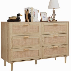 Finnhomy 4 Drawer Dresser for Bedroom 35.43” Wide Wooden Bedroom Dressers with Drawers, Rattan Dresser - 1 of 4