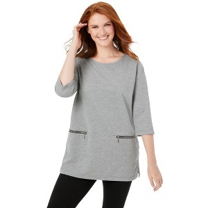 Woman Within Women's Plus Size Zipper Pocket Tunic - 1 of 4
