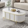 Vynxaria Modern Luxury Oval Fluted Coffee Table, Marble-patterned Top Coffee Table with 2 Cabinets, Metal Legs and Handles for Living Room, White - 2 of 4
