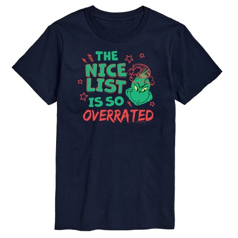 Men's Dr. Seuss The Grinch Christmas Nice List Is Overrated Short Sleeve  Graphic T-shirt - Navy - 3 X-large : Target