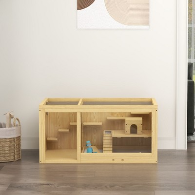 Extra Large Light Brown Wooden Hamster Cage with Multi-Level Design