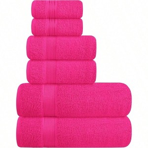 Ultra Soft 6 Pack Cotton Towel Set, Hot Pink Bath Towels 28x55 Inches, Hand Towels 16x24 Inches Wash Cloths 12x12 - 1 of 4