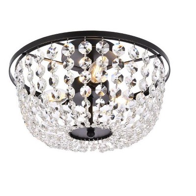 Cora 13'' Black Iron and Crystal Flush Mount Light