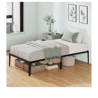 14 Inch Twin/Full/Queen Size Matte Black Metal Bed Frame No Box Spring Needed Easy Assembly Storage Space Under Beds