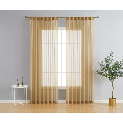 HLC.ME Lauren Semi Sheer Light Filtering Transparent Pocket Top & Back Tab Lightweight Window Curtain Panels, Set of 2