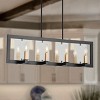Dewdrop Modern Farmhouse Linear Chandelier, 8-Light Black and Gold Island Pendant with Clear Glass Shades - 3 of 4