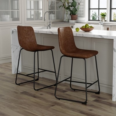 NicBex Set of 2 Bar Stools for Kitchen Island,Modern Leather Counter Bar Stools with Metal Legs,Bar Chairs for Dining Rooms,Kitchens,Brown/Black