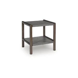 Signature Design by Ashley Kallenny End Table - Dark Brown Oak Finish with Faux Cement Top, Open Display Shelf - 1 of 4
