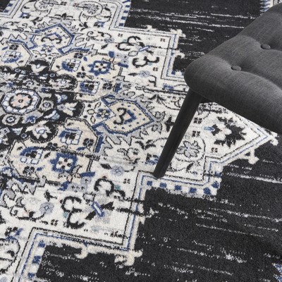 Black Ivory Floral Synthetic 8' x 10' Non-slip Rug