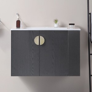 NicBex Floating Wall Mounted Bathroom Vanity with Sink,Bathroom Sink Vanity with Open Storage Shelf,30" Bathroom Sink Cabinet,White/Black - 1 of 4