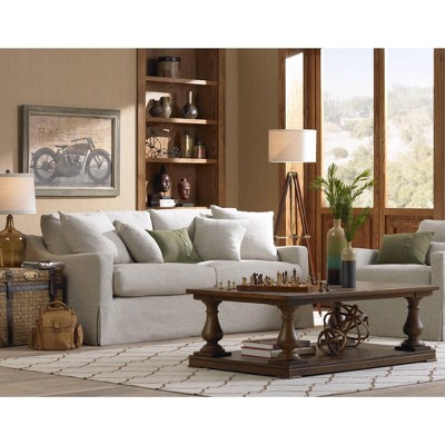 Adjustable Cherry Wood Tripod Floor Lamp with Beige Linen Shade