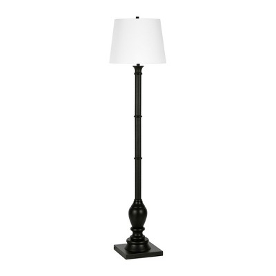 Hudson and Canal e Farmhouse Floor Lamp with Fabric Shade Blackened Bronze/White: Metal Body, Polyester Shade, UL Listed