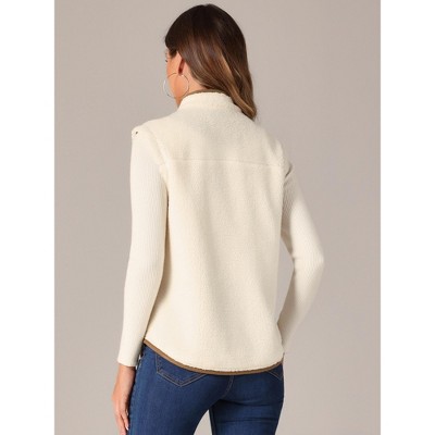 INSPIRE CHIC Women's Fleece Contrast Color Button Down Sleeveless Fuzzy Jacket Vest with Pockets Large Apricot Brown — фото 2