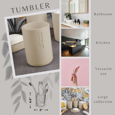 Matte Beige Polyresin Bathroom Tumbler Toothbrush Holder